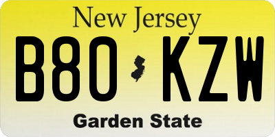 NJ license plate B80KZW