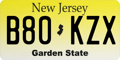 NJ license plate B80KZX