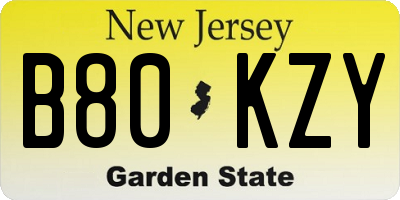 NJ license plate B80KZY