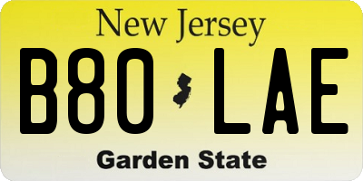 NJ license plate B80LAE