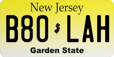 NJ license plate B80LAH