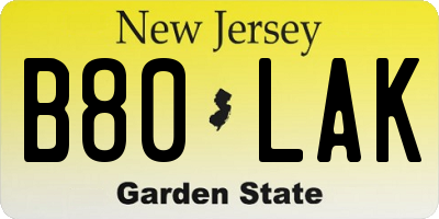 NJ license plate B80LAK