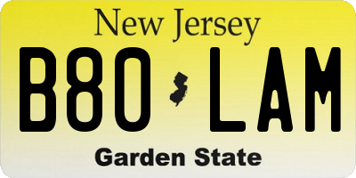 NJ license plate B80LAM