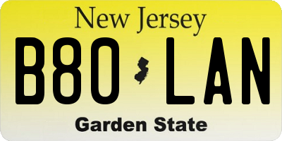 NJ license plate B80LAN