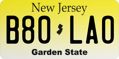 NJ license plate B80LAO