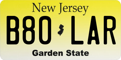 NJ license plate B80LAR