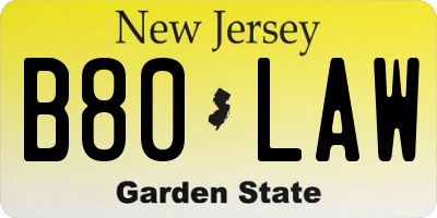 NJ license plate B80LAW