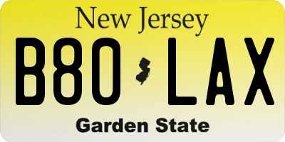 NJ license plate B80LAX
