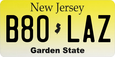 NJ license plate B80LAZ