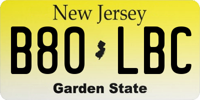 NJ license plate B80LBC
