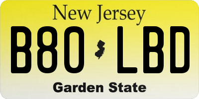 NJ license plate B80LBD