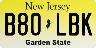 NJ license plate B80LBK
