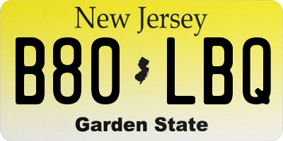 NJ license plate B80LBQ