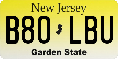 NJ license plate B80LBU