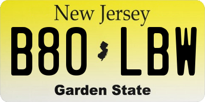 NJ license plate B80LBW