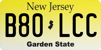 NJ license plate B80LCC