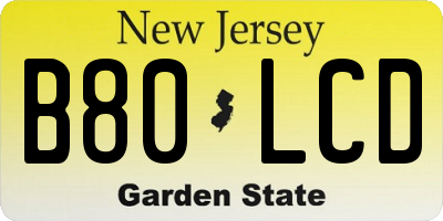 NJ license plate B80LCD