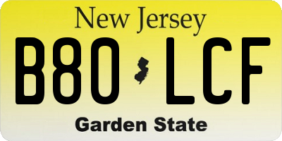 NJ license plate B80LCF