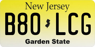 NJ license plate B80LCG