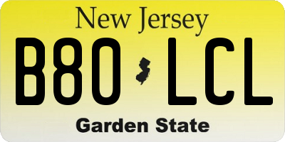NJ license plate B80LCL
