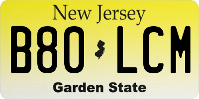 NJ license plate B80LCM