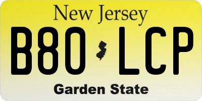 NJ license plate B80LCP