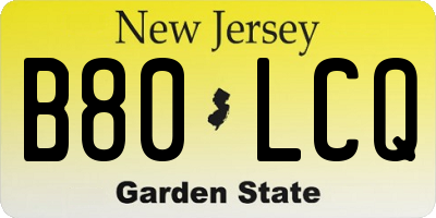 NJ license plate B80LCQ