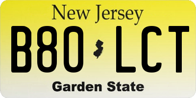 NJ license plate B80LCT