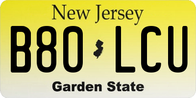 NJ license plate B80LCU