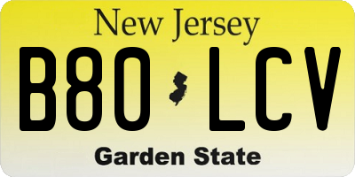 NJ license plate B80LCV