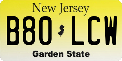 NJ license plate B80LCW