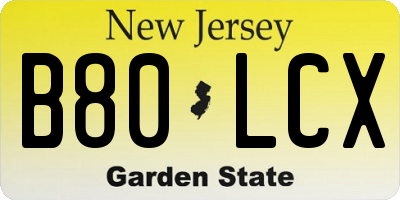 NJ license plate B80LCX