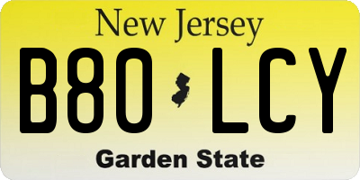 NJ license plate B80LCY