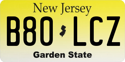 NJ license plate B80LCZ
