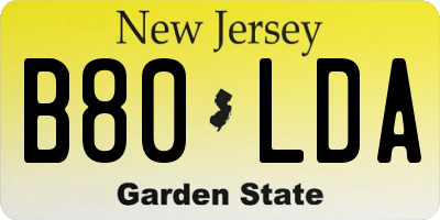 NJ license plate B80LDA