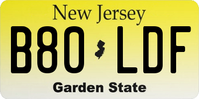 NJ license plate B80LDF