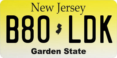 NJ license plate B80LDK