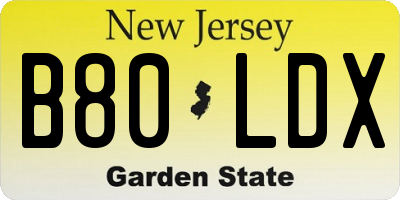 NJ license plate B80LDX