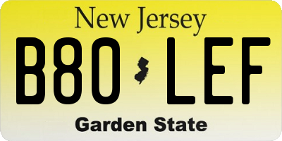 NJ license plate B80LEF