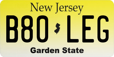 NJ license plate B80LEG