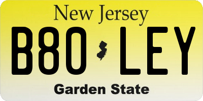 NJ license plate B80LEY