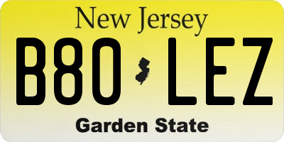 NJ license plate B80LEZ
