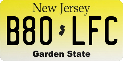 NJ license plate B80LFC