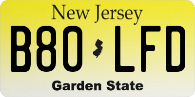 NJ license plate B80LFD