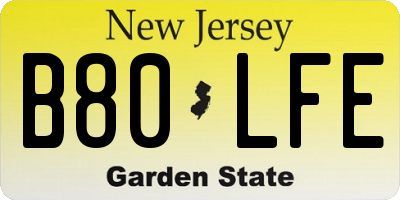 NJ license plate B80LFE