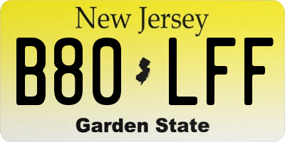 NJ license plate B80LFF