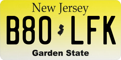 NJ license plate B80LFK