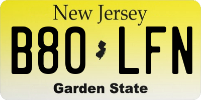 NJ license plate B80LFN