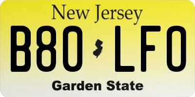 NJ license plate B80LFO