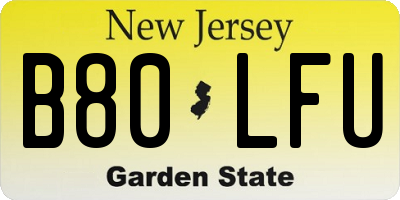 NJ license plate B80LFU